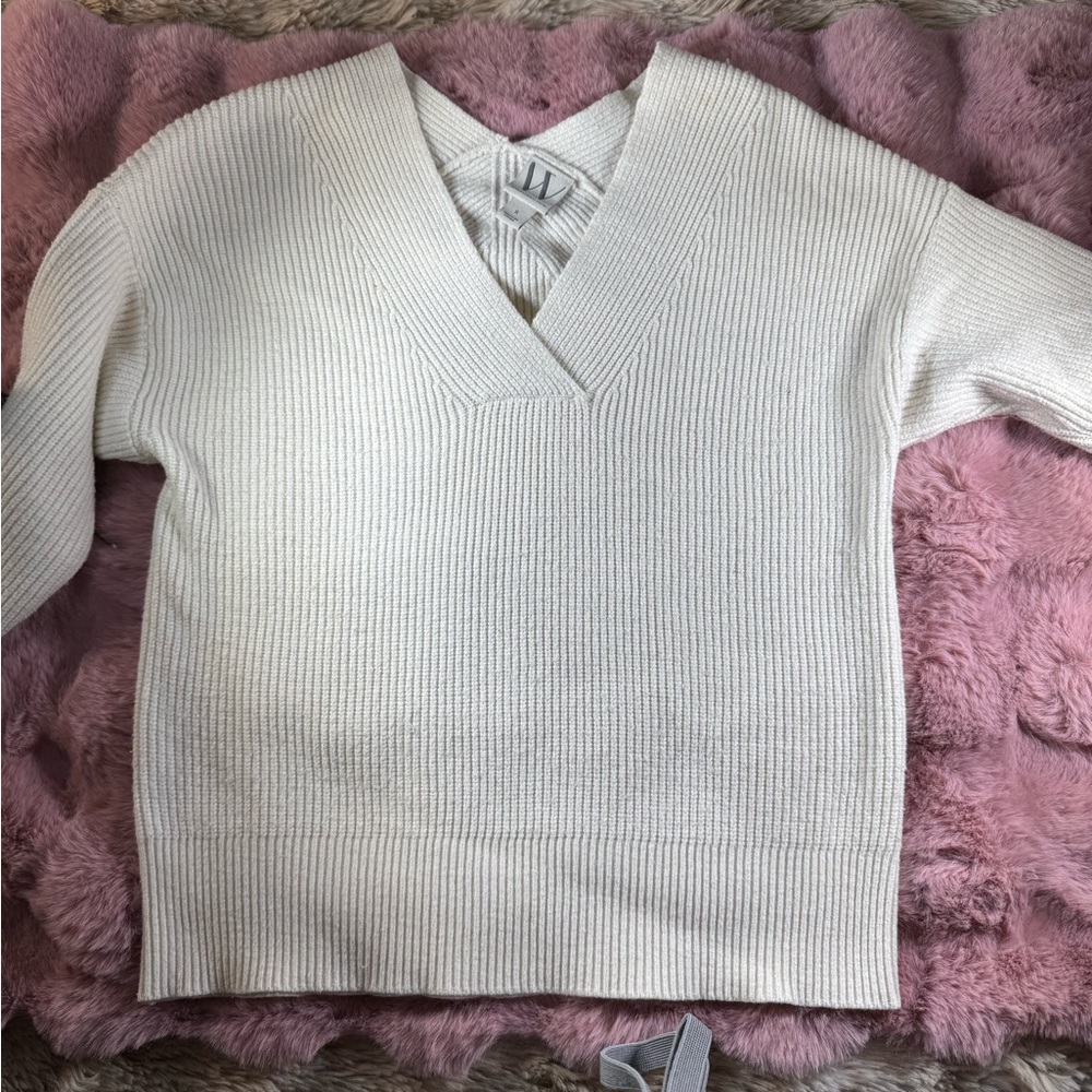 Women's White V-Neck Sweater